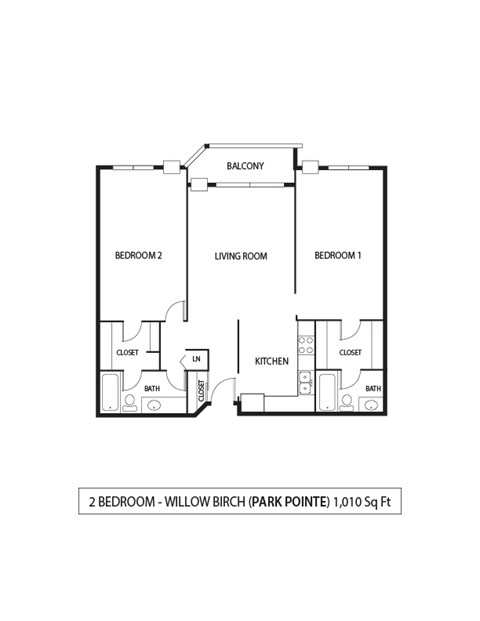Floor plan for 2 beds, 2 baths, 1010 sqft